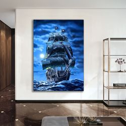 pirate ship canvas, ship painting, boat poster, raft canvas, old age ship print, ship landscape art, framed ship paintin