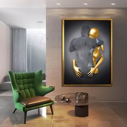 silvery and gold love heart canvas wall art,3d effect canvas love heart poster 3d effect prints, bedroom canvas art.jpg