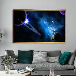 space canvas, earth painting, planets canvas print, stars wall art, galaxy painting, abstract planet poster, nebula canv