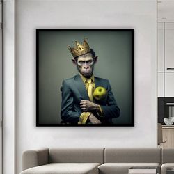 surreal monkey painting, king monkey art, zombie monkey portrait, monkey wall art, monkey art, chimpanzee human canvas.j