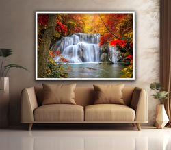 waterfall canvas, waterfall landscape canvas, waterfall wall art, landscape wall decor, forest flowing waterfall art