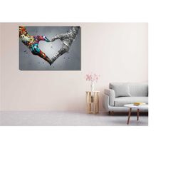banksy hands love heart canvas/poster art print,love wall