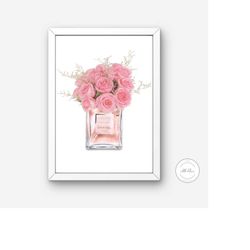 roses in perfume bottle digital print, luxury designer