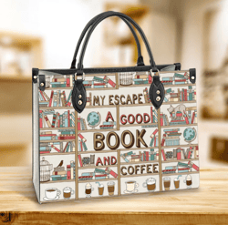 book my escape a good book and coffee 1 leather bag, best gifts for book lovers, women's pu leather bag