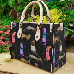 colorful ferret animal leather handbag, women leather handbag, gift for her, custom leather bag
