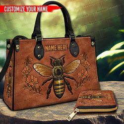 Personalized Leather Bag & Purse Vintage Beekeeping, Custom Name Queen Bee Leather Handbag, Queen Bee Handbag