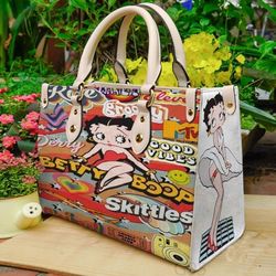 betty boop leather bag for women gift, betty boop leather handbag, betty boop good vibes leather handbag