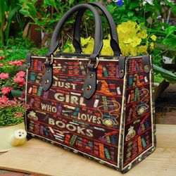 book just a girl loves book leather bag, best gifts for book lovers handbag, womens pu leather bag