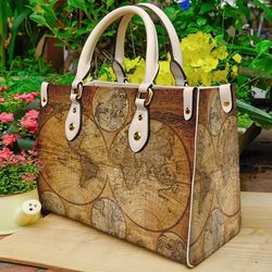 custom ancient world map vintage purse handbag, map handbag, custom map handbag, tote bag, leather handbag
