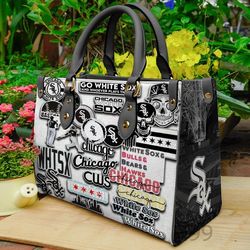 chicago white sox leather bag women leather hand bag, nfl leather handbag, chicago white sox leather handbag