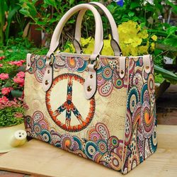 custom hippie sunflower leather bag, sunflower handbag, tote bag, leather tote for women leather handbag