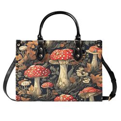 amanita red mushrooms vegan leather purse, cute women hand bag shoulder bag, vegan strap, cottagecore purse boho gift