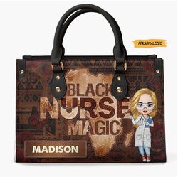 black nurse magic personalized custom leather bag, nurses day, appreciation gift for nurse, her, birthday gift, nurse