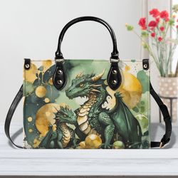 green dragon purse, faux leather hand bag, unique fantasy womens shoulder bag, vegan strap, dnd gift, luxe jane dragon