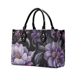 mystic nightshade - goth purple flowers purse, floral faux leather hand bag, unique womens shoulder bag, vegan strap