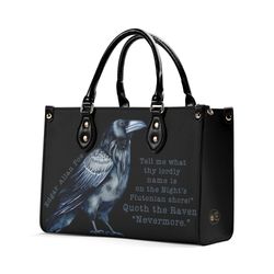 nevermore black handbag, faux leather luxe purse, womens dark hand bag, edgar allen poe the raven shoulder bag, vegan