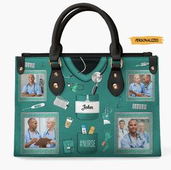 nurse life pretty doll custom photo personalized custom leather bag, nurses day, appreciation gift for nurse, birthday