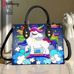 unicorn rainbow leather bag women leather hand bag, unicorn leather handbag