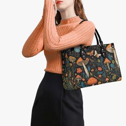 vintage style mushrooms vegan leather purse, cute women hand bag shoulder bag, vegan strap, cottagecore purse boho gift