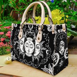 witch printed leather bag, sun leather handbag, tarot vibes leather handbag