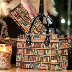 book spine art purse, top handles vegan leather tote purse, academia aesthetic, gift for book lover, bookcore library