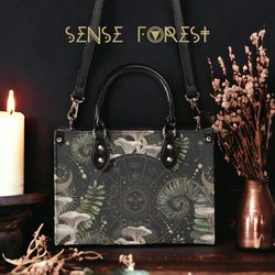 cottagecore astrology white mushroom top handles vegan leather tote handbag, witchy boho forest purse & shoulder strap