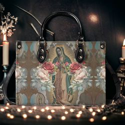 renaissance virgin mary vegan leather handbag tote purse, retro spiritual dark academia boho boxy crossbody bag
