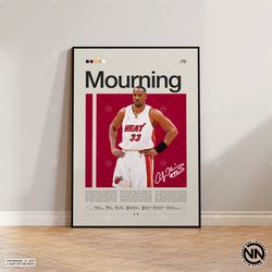 alonzo mourning poster, miami heat poster, nba poster, sports poster, mid century modern, nba fans, basketball gift, spo