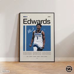 anthony edwards poster, timberwolves print, nba poster, sports poster, mid century modern, nba fans, basketball gift, sp