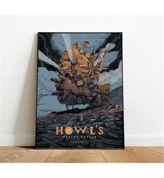 howl&39s moving castle poster, canvas wall art, rolled