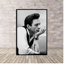 johnny cash poster, black and white photography, canvas