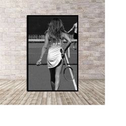 funny girl tennis poster, black and white photography,