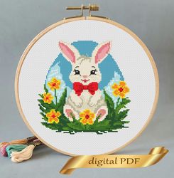 easter pattern pdf cross stitch, easy embroidery bunny diy, small pattern rabbit