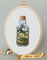 landscape in a bottle pattern pdf cross stitch, small design easy embroidery diy, art 17