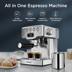 geek chef espresso machine, 20 bar espresso machine with milk frother for latte, cappuccino, macchiato, for home