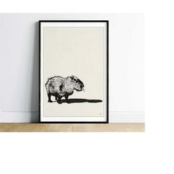 printable capybara retro wall art, capybara gift apartment