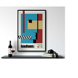 mid century modern bauhaus poster, maximalist wall art,