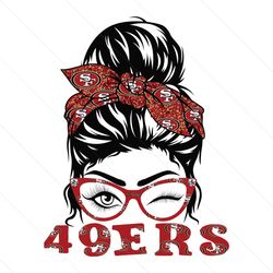 49ers girl wearing glasses football messy bun svg