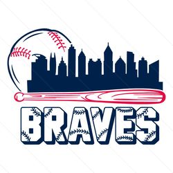 retro braves baseball city skyline svg