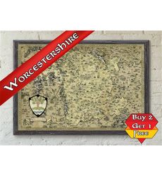 worcestershire map print, worcester fantasy poster, geeky gift