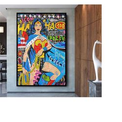 wonder woman graffiti pop art canvas print - wonder woman pop art graffiti wall art, pop art graffiti home decor, pop ar