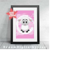 baby animal nursery print, pink baby lamb wall art, nursery playroom wall decor poster, instant digital download, baby s