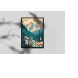 mountain river poster | mountain print art | boho decor | landscape print | digital download | gauguin