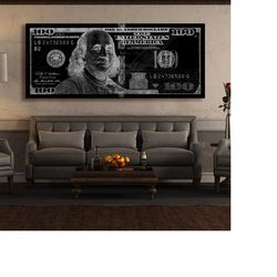 100 dollar bill money benjamin silver franklin frank one hundred entrepreneur canvas artwork wall art poster