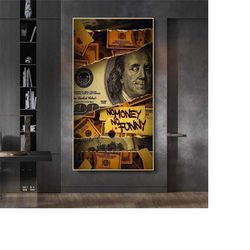money and humor: playful 'no money, no funny' canvas print for living room wall decor