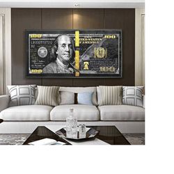 black and gold currency: a stunning 100 dollar bill canvas painting, elegant, modern and unique art