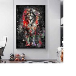 roar with pride: stunning abstract lion family canvas print for modern home decor