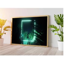 green neon leaf canvas, neon canvas wall art, herb canvas wall art, framed canvas wall art, luxury canvas wall art, extr