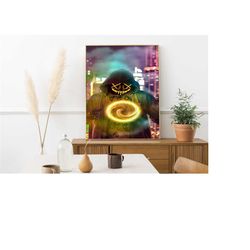 neon canvas art, hypebeast poster, light ball neon man canvas wall decor, colorful canvas wall art, large canvas, home d