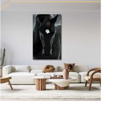 black horse with white spots canvas wall art horses wall art, horse poster, horse printhome decor canvas print art ,hors